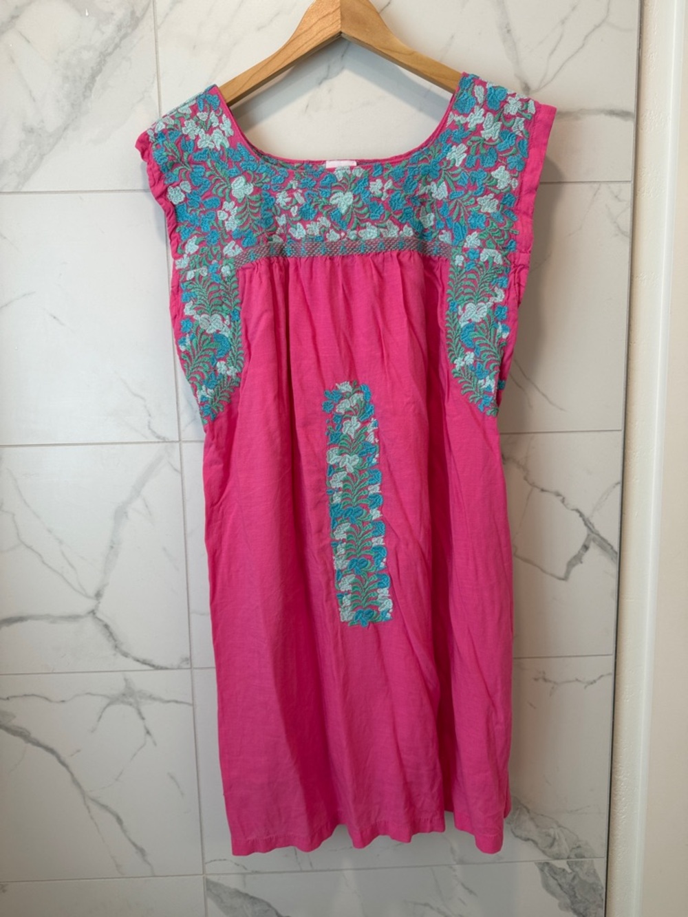 Girls' Pink Embroidered Cotton Casual Dress